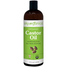 Castor Oil USDA Organic Cold-Pressed (16oz) 100% Pure Hexane-Free Castor Oil - Conditioning & Healing, For Dry Skin, Hair Growth - For Skin, Hair Care, Eyelashes - Caster Oil By Sky Organics