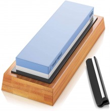 Sharp Pebble Premium Whetstone Knife Sharpening Stone 2 Side Grit 1000/6000 Waterstone- Whetstone Knife Sharpener- NonSlip Bamboo Base & Angle Guide