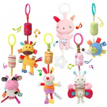 WILNARA 6 Pack Rattle Toys Hanging Bell Animal + Music Teethers Rabbit Toy for 0-12 Months Baby Stroller Gift