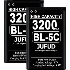 Compatible BL-5C Battery,3.7V 3200mAh Rechargeable Battery Suitable, Compatible for Household Radio, Nokia with Current Protection (2 Pieces)