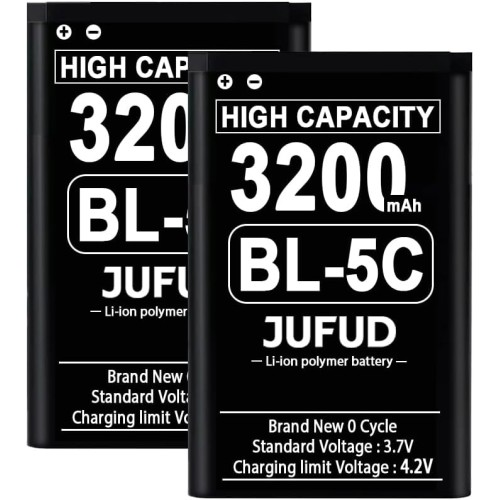 Compatible BL-5C Battery,3.7V 3200mAh Rechargeable Battery Suitable, Compatible for Household Radio, Nokia with Current Protection (2 Pieces) Compatible BL-5C Battery,3.7V 3200mAh Rechargeable Battery Suitable, Compatible for Household Radio, Nokia with Current Protection (2 Pieces)