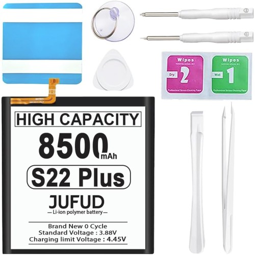 8500mAh Li-Polymer Replacement Battery fit for Galaxy S22 Plus - High-Capacity 0 Cycle Battery Compatible Galaxy S22 Plus 5G SM-S906U All Models Includes Repair Kit 8500mAh Li-Polymer Replacement Battery fit for Galaxy S22 Plus - High-Capacity 0 Cycle Battery Compatible Galaxy S22 Plus 5G SM-S906U All Models Includes Repair Kit