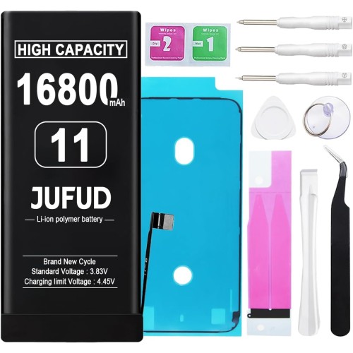 16800mAh Replacement Battery Used for iPhone 11, High-Capacity 0 Cycle Li-Polymer Battery - Compatible with Models A2111 A2223 A2221 Includes Full Repair Kit 16800mAh Replacement Battery Used for iPhone 11, High-Capacity 0 Cycle Li-Polymer Battery - Compatible with Models A2111 A2223 A2221 Includes Full Repair Kit