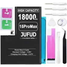 18000mAh Replacement Battery Used for iPhone 15 Pro Max, High-Capacity 0 Cycle Li-Polymer Battery - Compatible with Models A3108 A2849 A3105 A3106 Includes Full Repair Kit