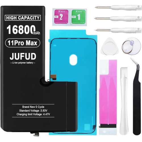 16800mAh Used for iPhone 11 Pro Max Replacement Battery - 0 Cycle Li-Polymer, Compatible with A2161 A2220 A2218 Models Includes Full Repair Tools 16800mAh Used for iPhone 11 Pro Max Replacement Battery - 0 Cycle Li-Polymer, Compatible with A2161 A2220 A2218 Models Includes Full Repair Tools