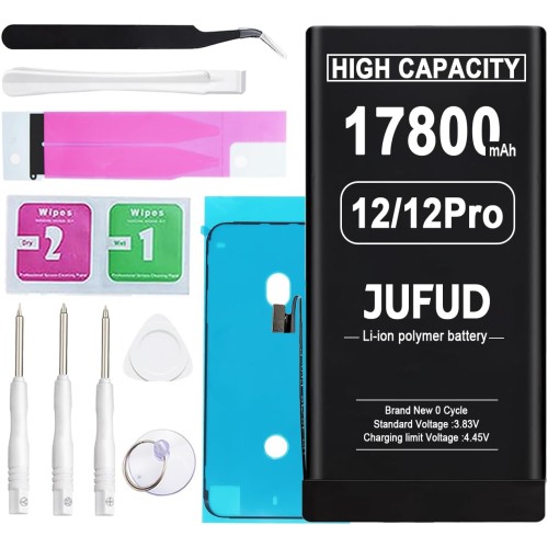 Replacement Battery Used for iPhone 12/12 Pro, 17800mAh 0 Cycles, Compatible A2172 A2402 A2403 A2404 A2407 A2341 A2406 A2408 Includes Full Repair Tools Replacement Battery Used for iPhone 12/12 Pro, 17800mAh 0 Cycles, Compatible A2172 A2402 A2403 A2404 A2407 A2341 A2406 A2408 Includes Full Repair Tools