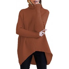ANRABESS Womens Turtleneck Long Batwing Sleeve Asymmetric Hem Casual Pullover Sweater Knit Tops