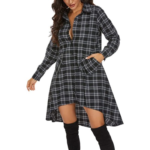 OLRAIN Womens New Plaids Irregular Hem Casual Shirt Dress OLRAIN Womens New Plaids Irregular Hem Casual Shirt Dress